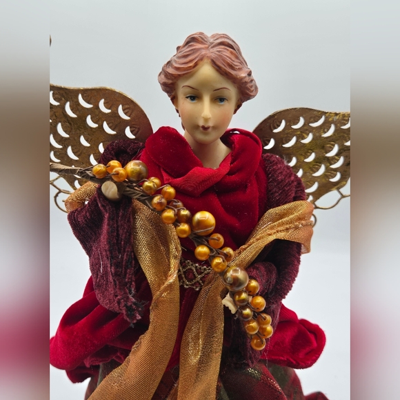 VINTAGE Angel Christmas Tree Topper / Decoration Red Gold Plaid - Picture 6 of 8